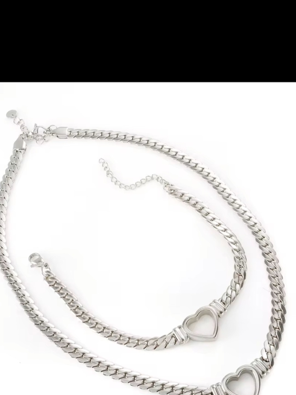 Silver Heart Link Plated Layered Necklace - Women's Jewelry